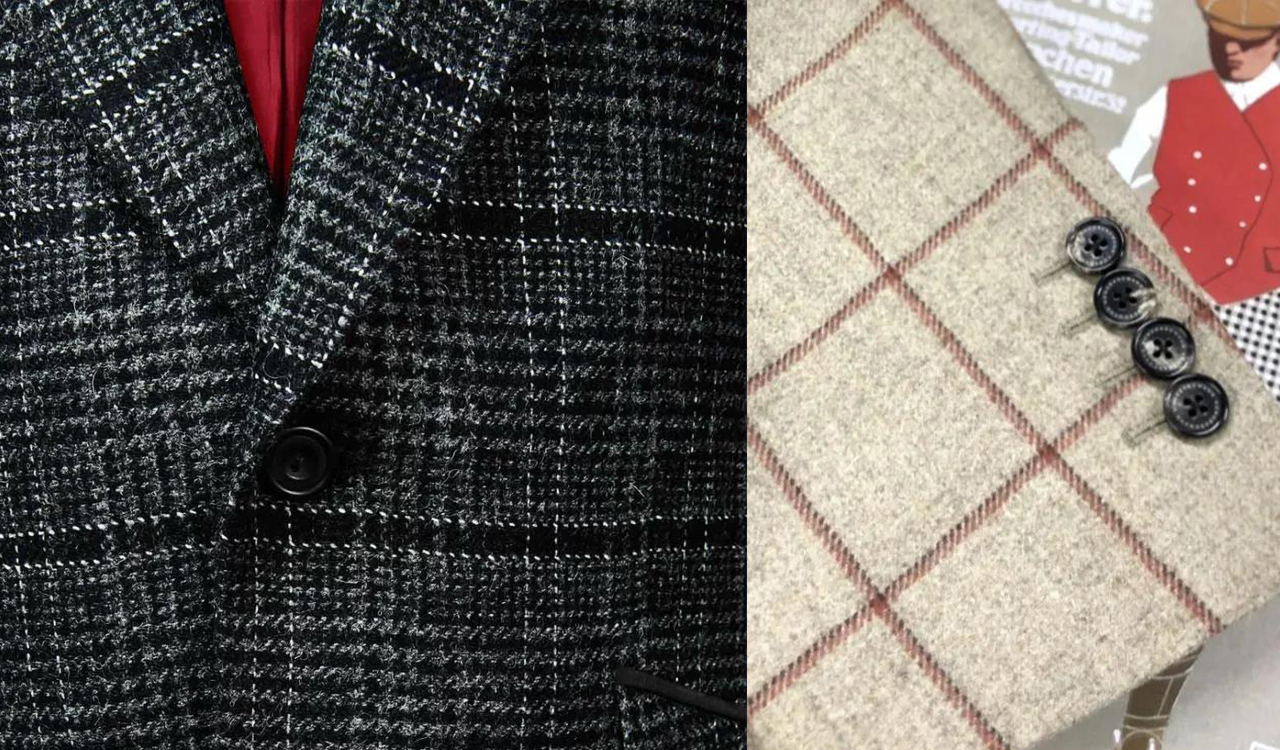 黑色格紋與米白色格紋西裝特寫