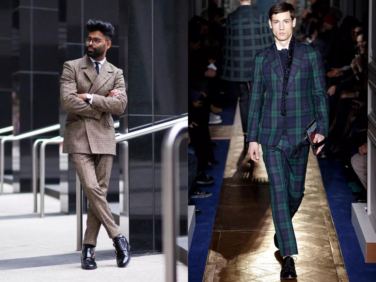 淺棕色格紋與經典綠色蘇格蘭格紋西裝
