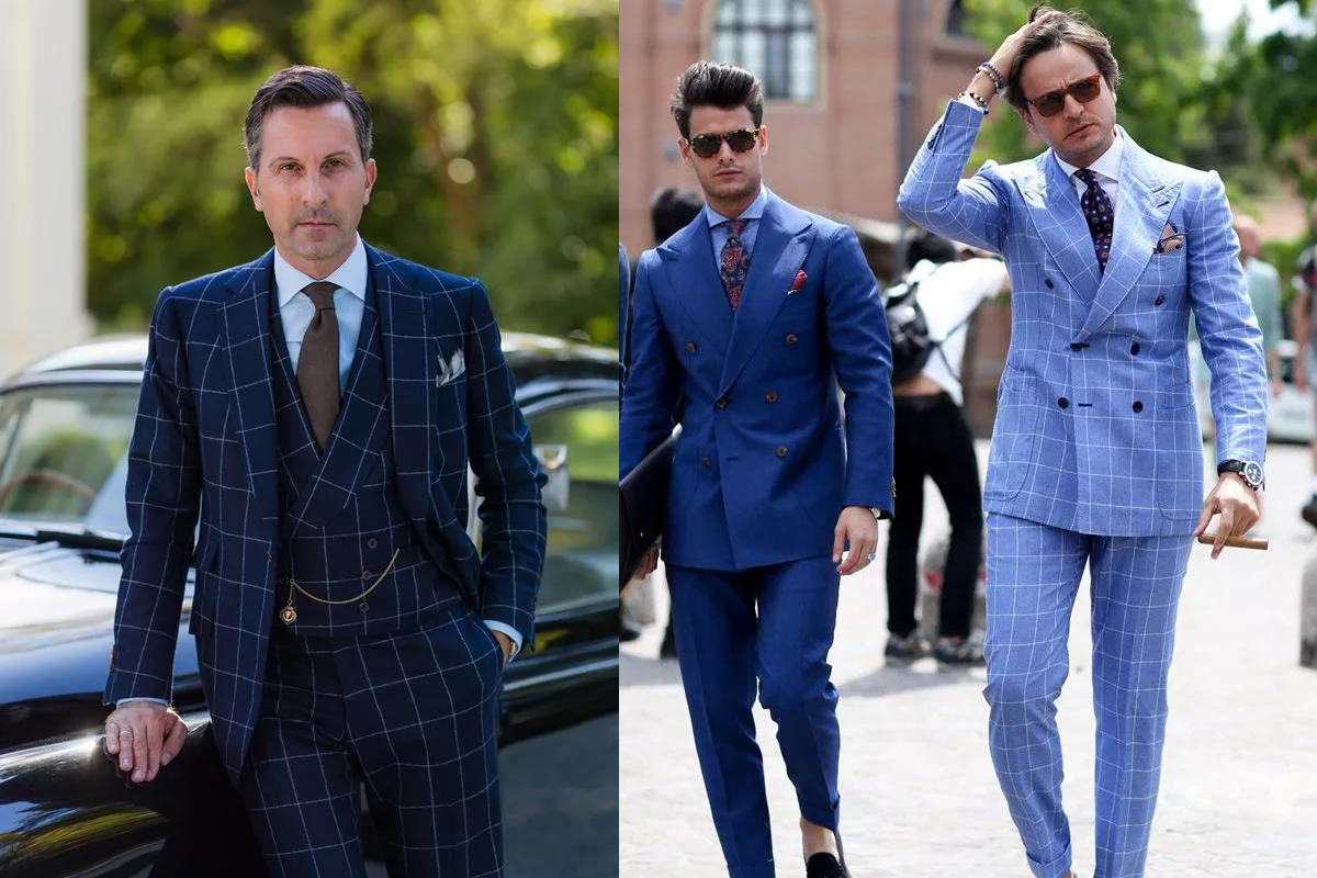 海軍藍與天空藍窗式格紋西裝