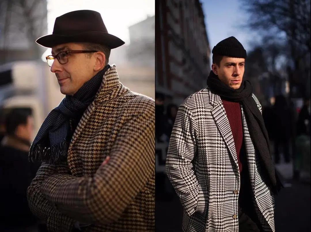 淺棕色及白底千鳥格西裝大衣