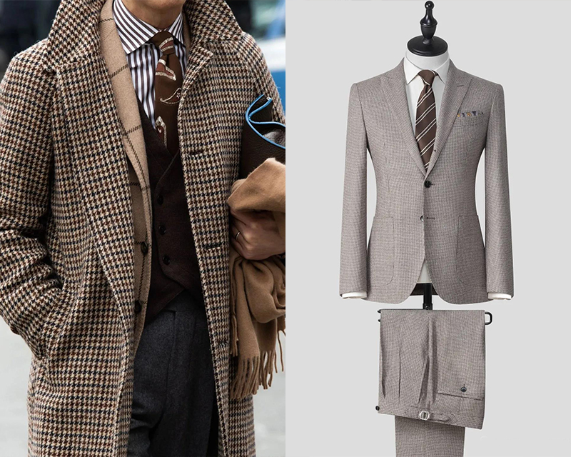 淺棕色與米色千鳥格西裝