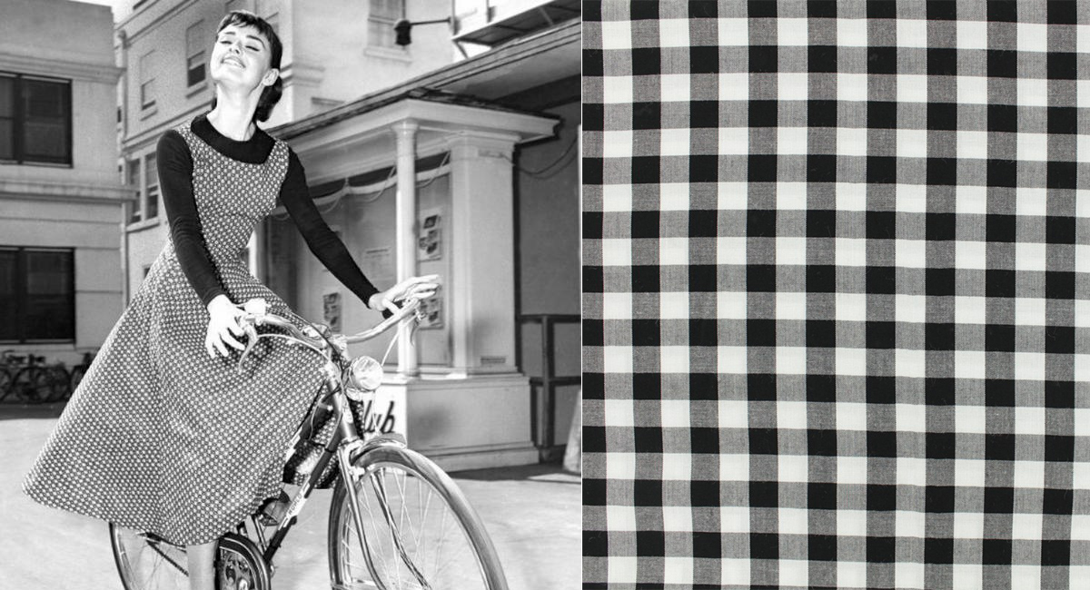 奧黛麗·赫本穿著黑色相間維希格紋連身裙