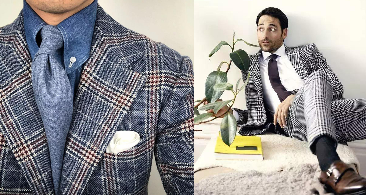 牛仔藍與白底格紋西裝