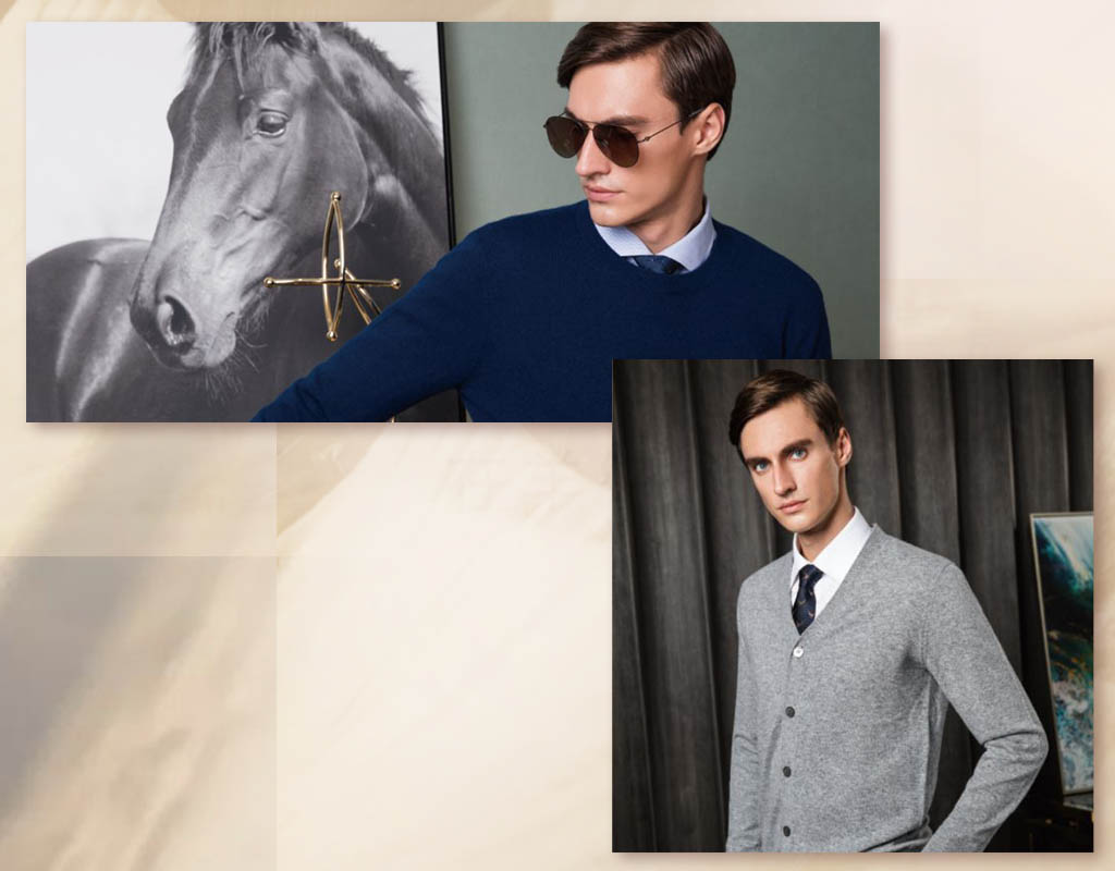 藍色與灰色的羊絨衫穿搭