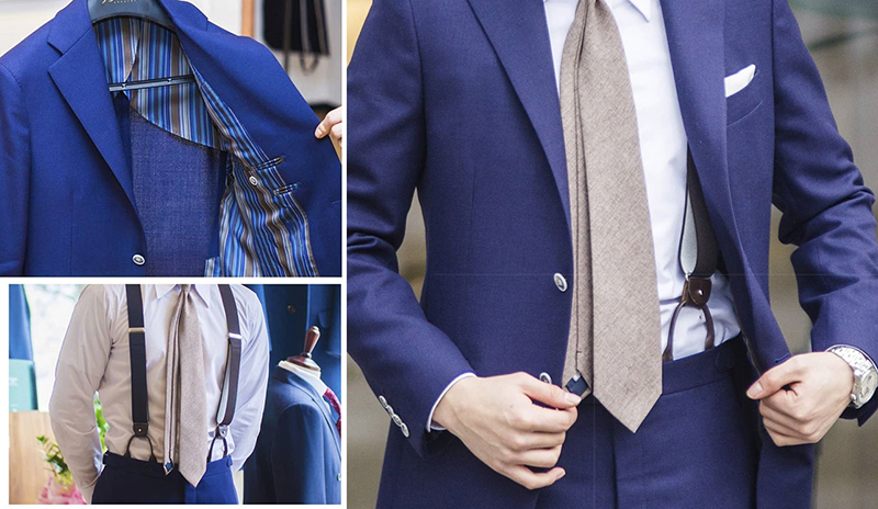 藍色亞麻西裝外套的半裡工藝