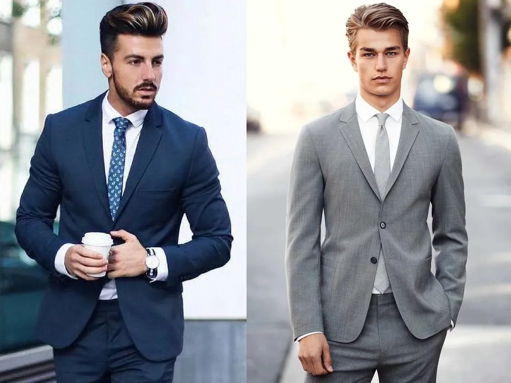 白襯衫搭配灰色西裝與藍色西裝
