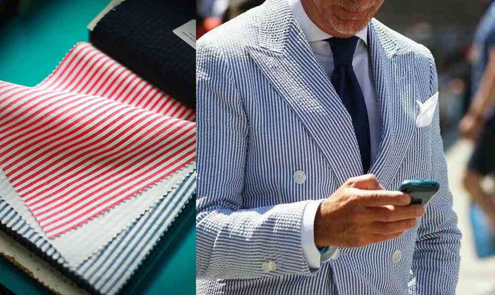 泡泡紗布料本及泡泡紗細條紋西裝