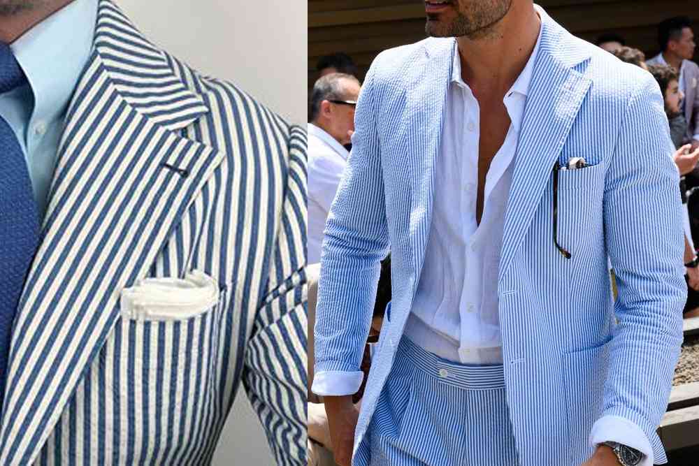 泡泡紗藍色條紋西裝