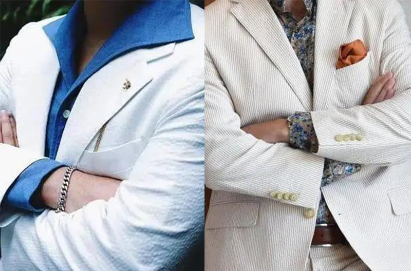 夏日白色及米色條紋泡泡紗涼感西裝