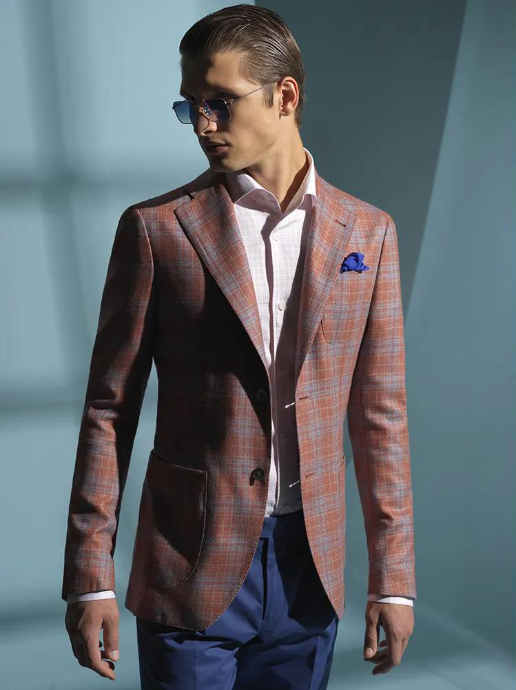 丹紅色格紋西裝外套