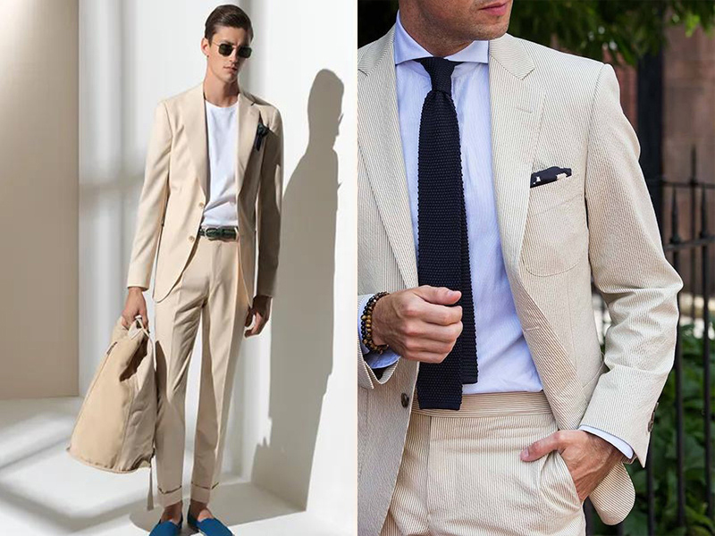 穿著不同材質奶油西裝的男士們
