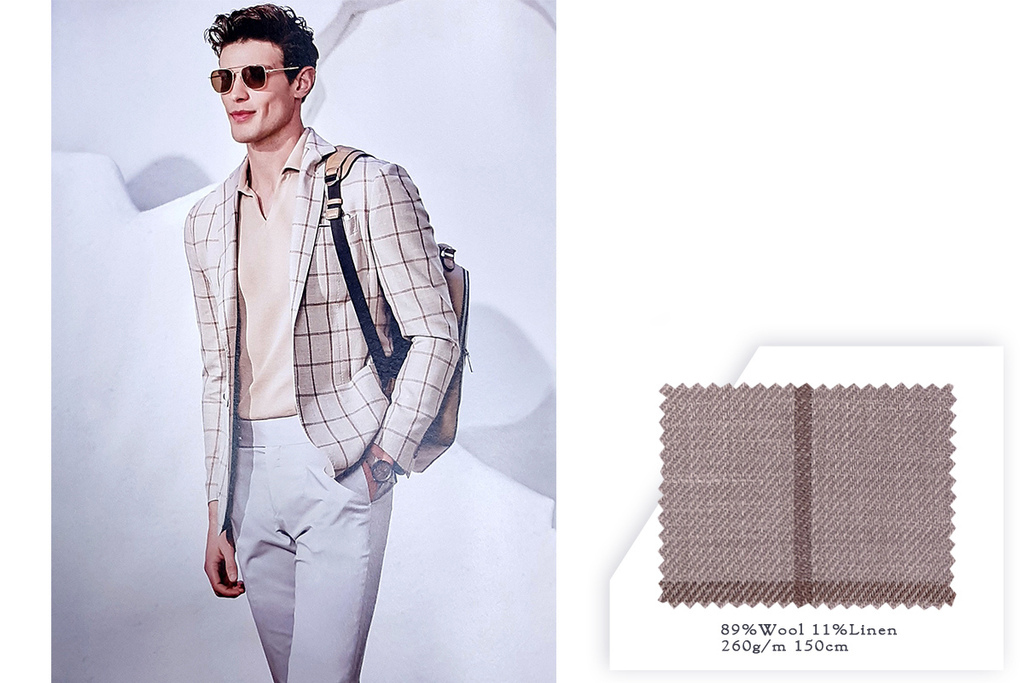 奶油白格紋西裝外套及面料