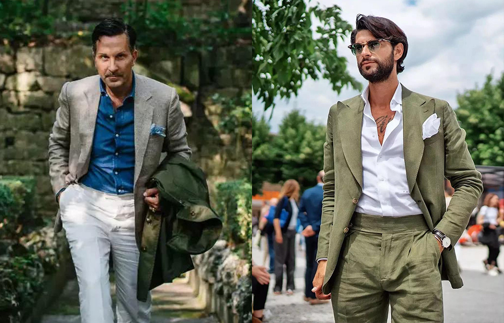 灰色休閒西裝與綠色休閒西裝