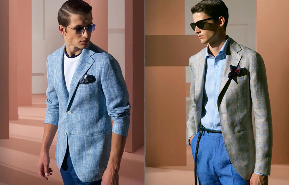 淺藍色及灰色亞麻西裝外套