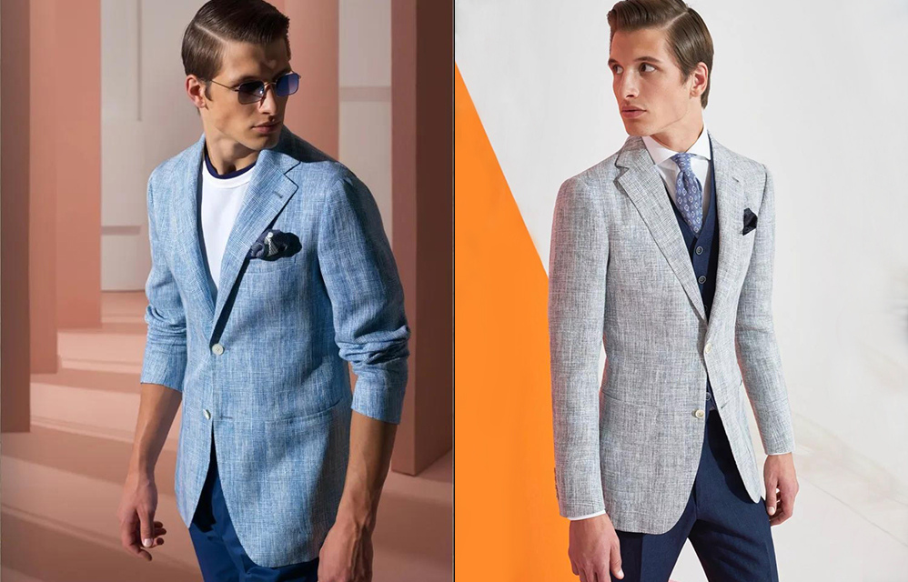 淺藍色及灰色亞麻西裝外套