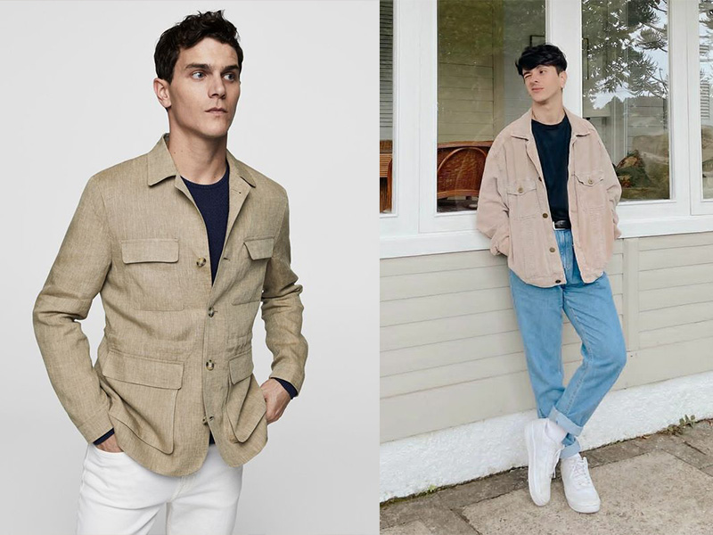 穿著亞麻面料襯衫外套的男人們