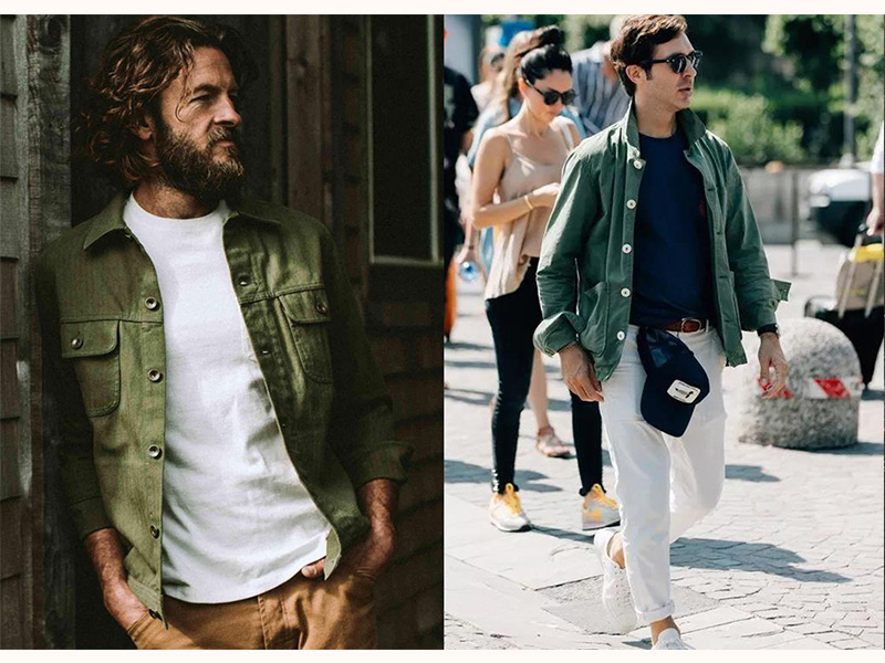 在春夏裡穿著亞麻面料的襯衫外套