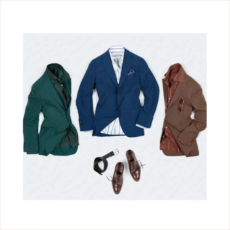 素面藍色、咖啡色、綠色西裝穿搭