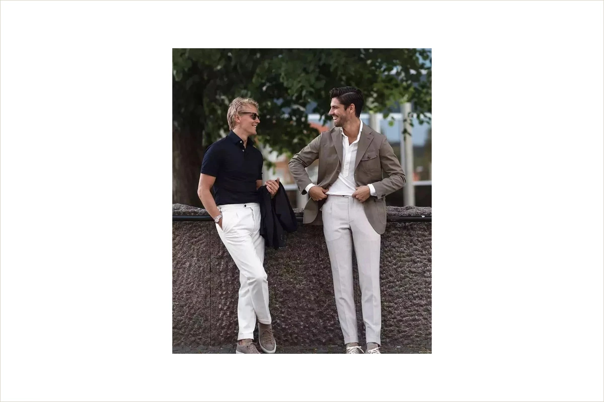 春夏西裝外套穿搭-深藍色與卡其外套穿搭