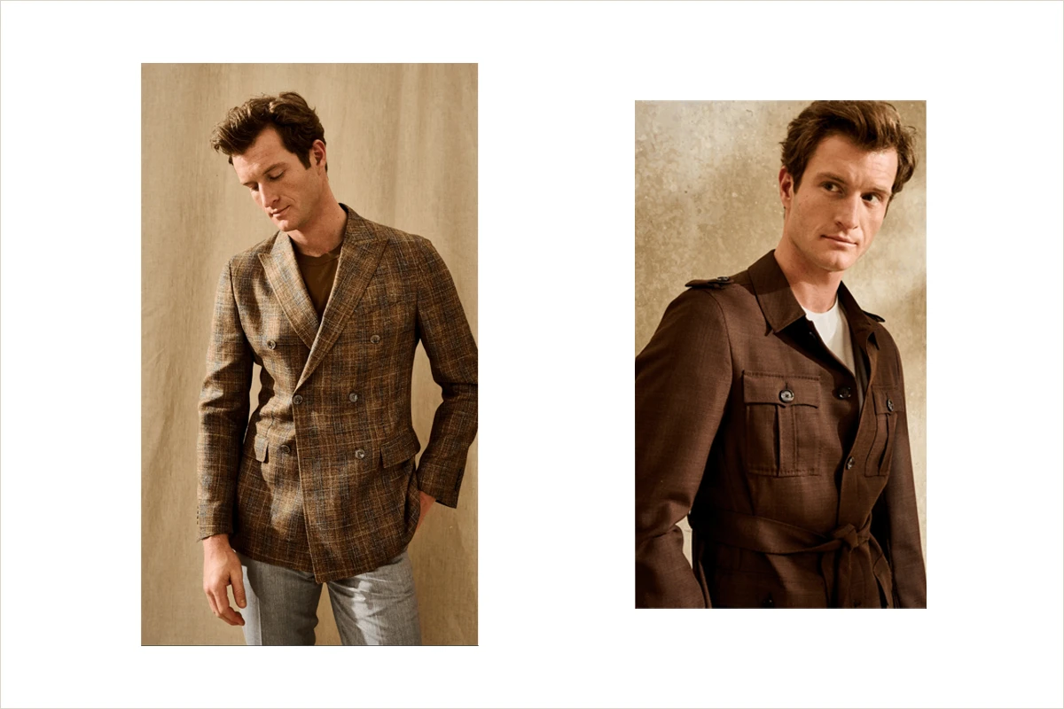 格紋咖啡西裝外套與襯衫夾克的穿搭