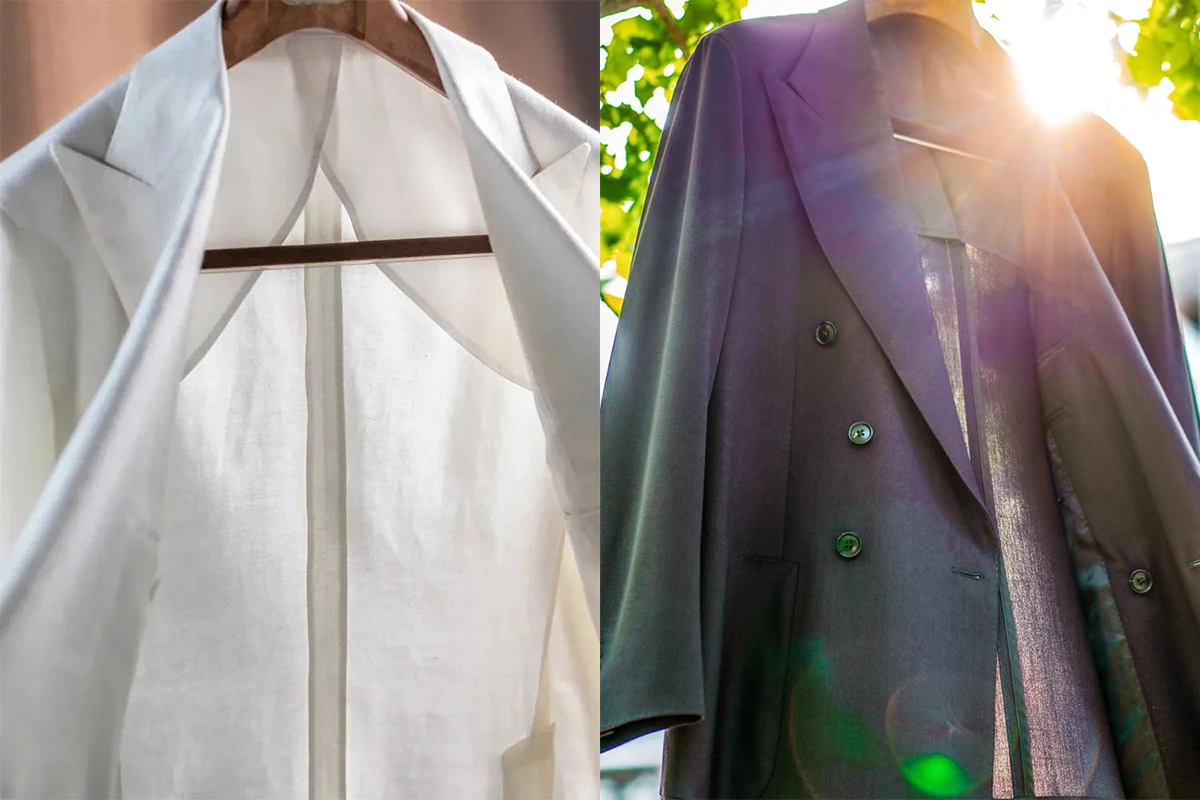 半裡設計的亞麻西裝外套