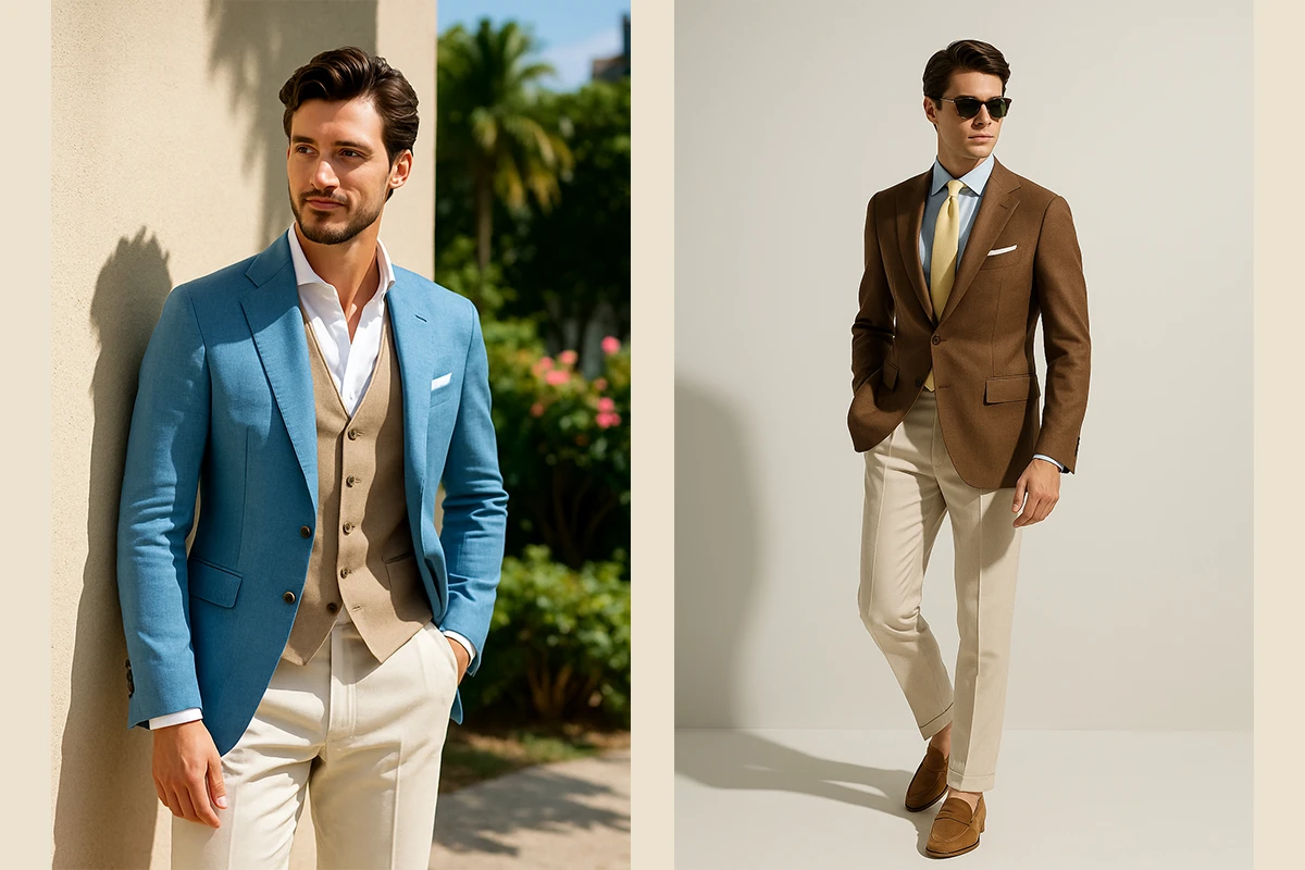 穿著藍色西裝男士與穿著咖啡色西裝男士