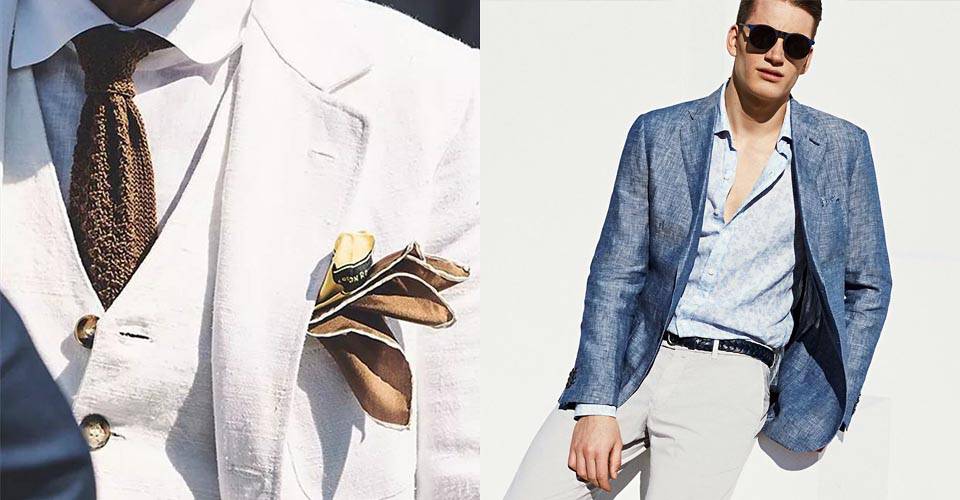 白色及藍色亞麻西裝