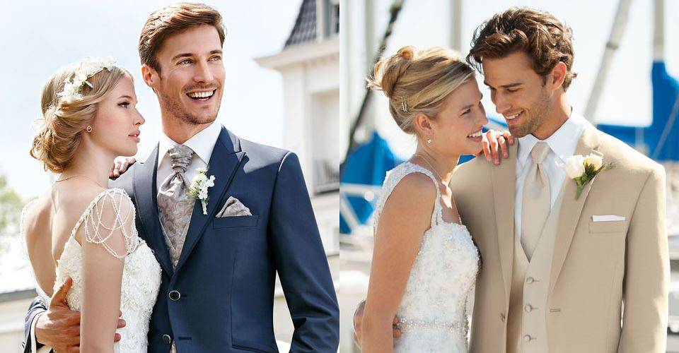 胸花搭配-藍色西裝與米色西裝