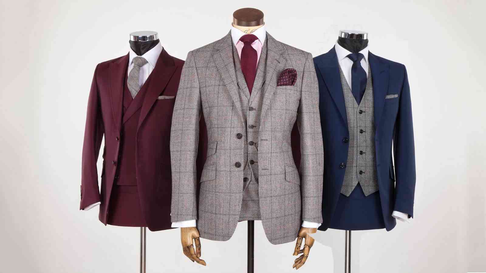 灰色／酒紅色／深藍西裝套裝