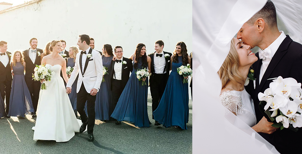 熱鬧婚禮新郎、新娘與伴郎、伴娘