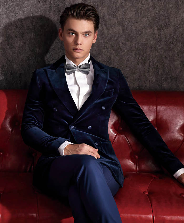 藍色絲絨新郎禮服