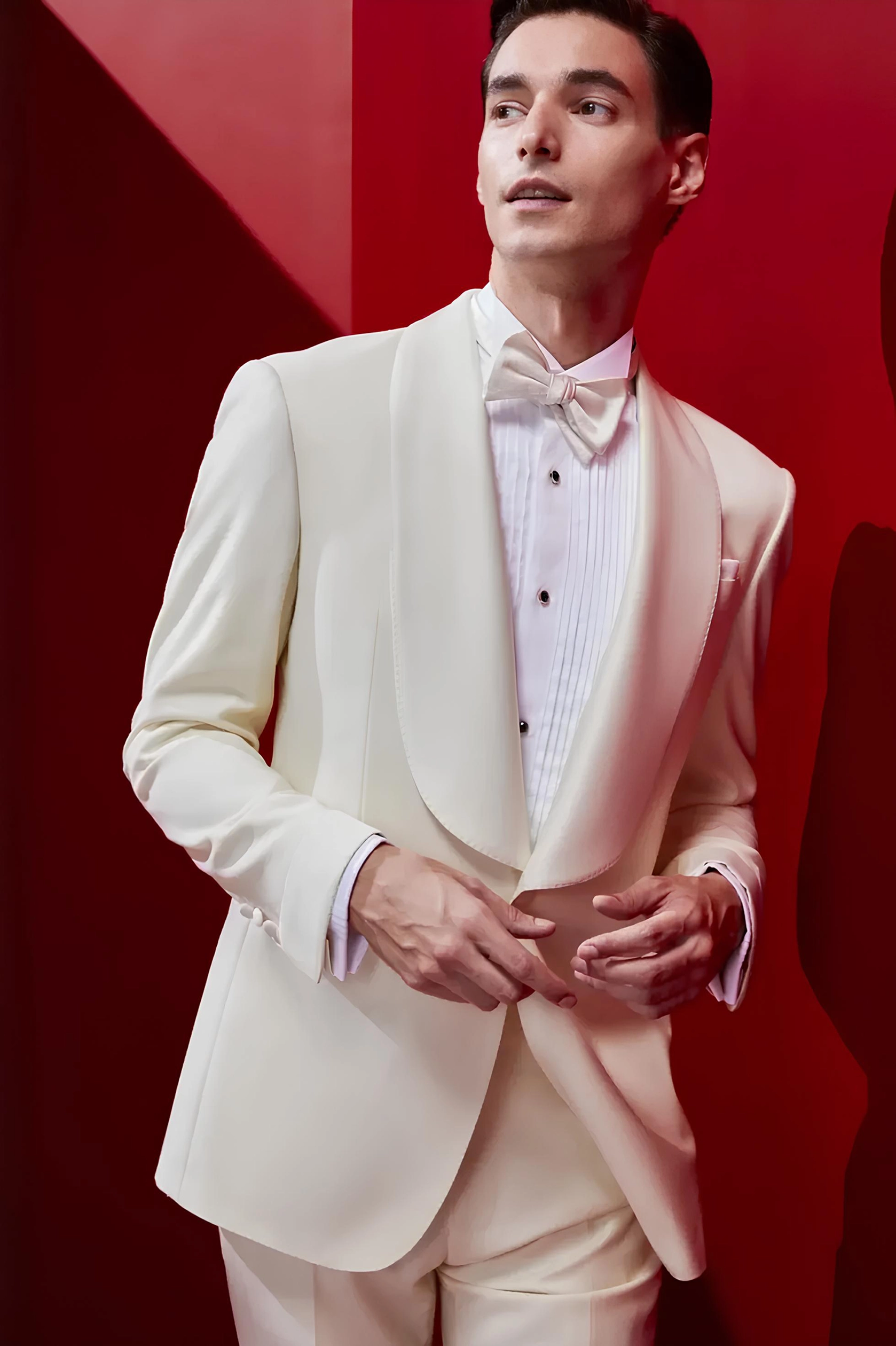 男士白色絲瓜領晚禮服