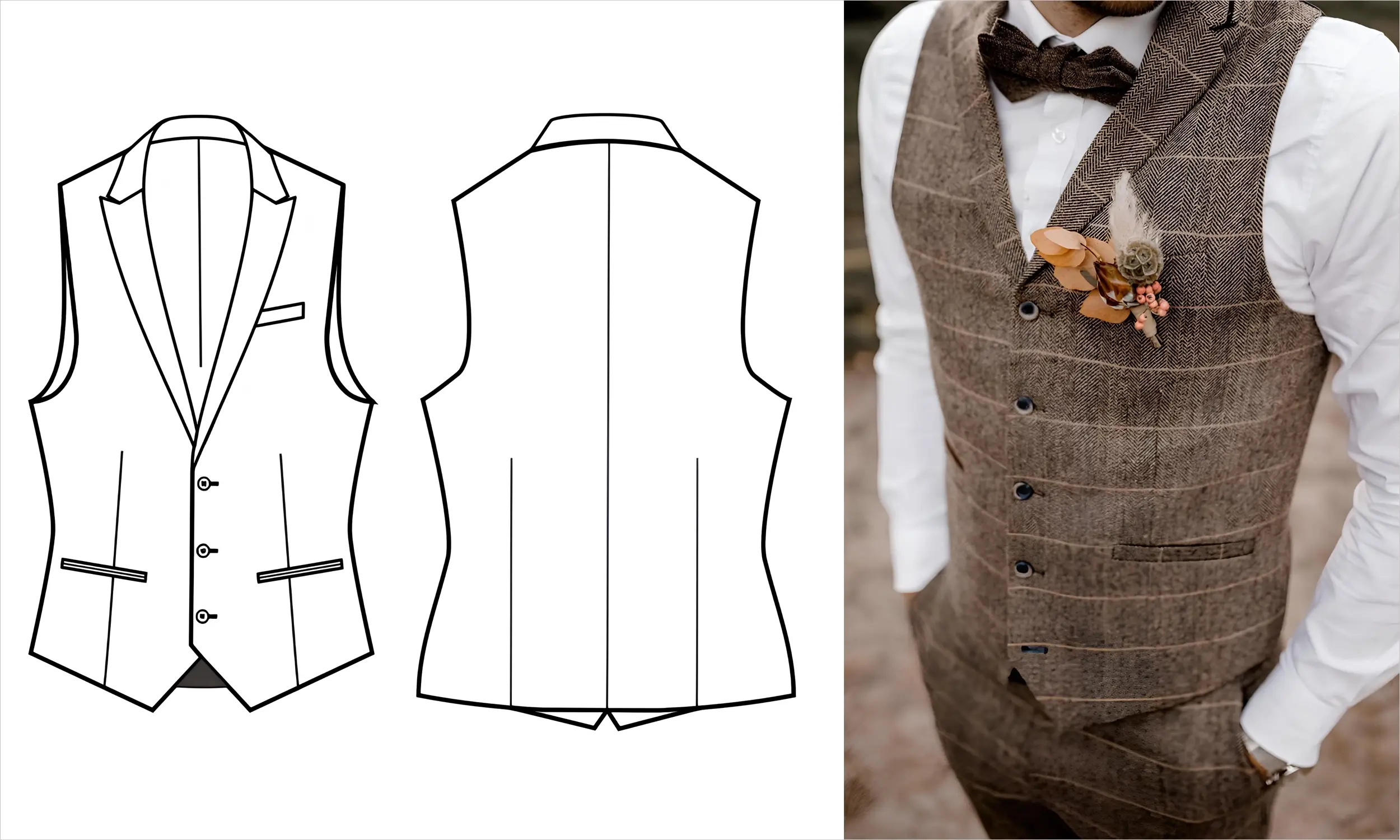 有領片單排釦西裝背心及代表圖片