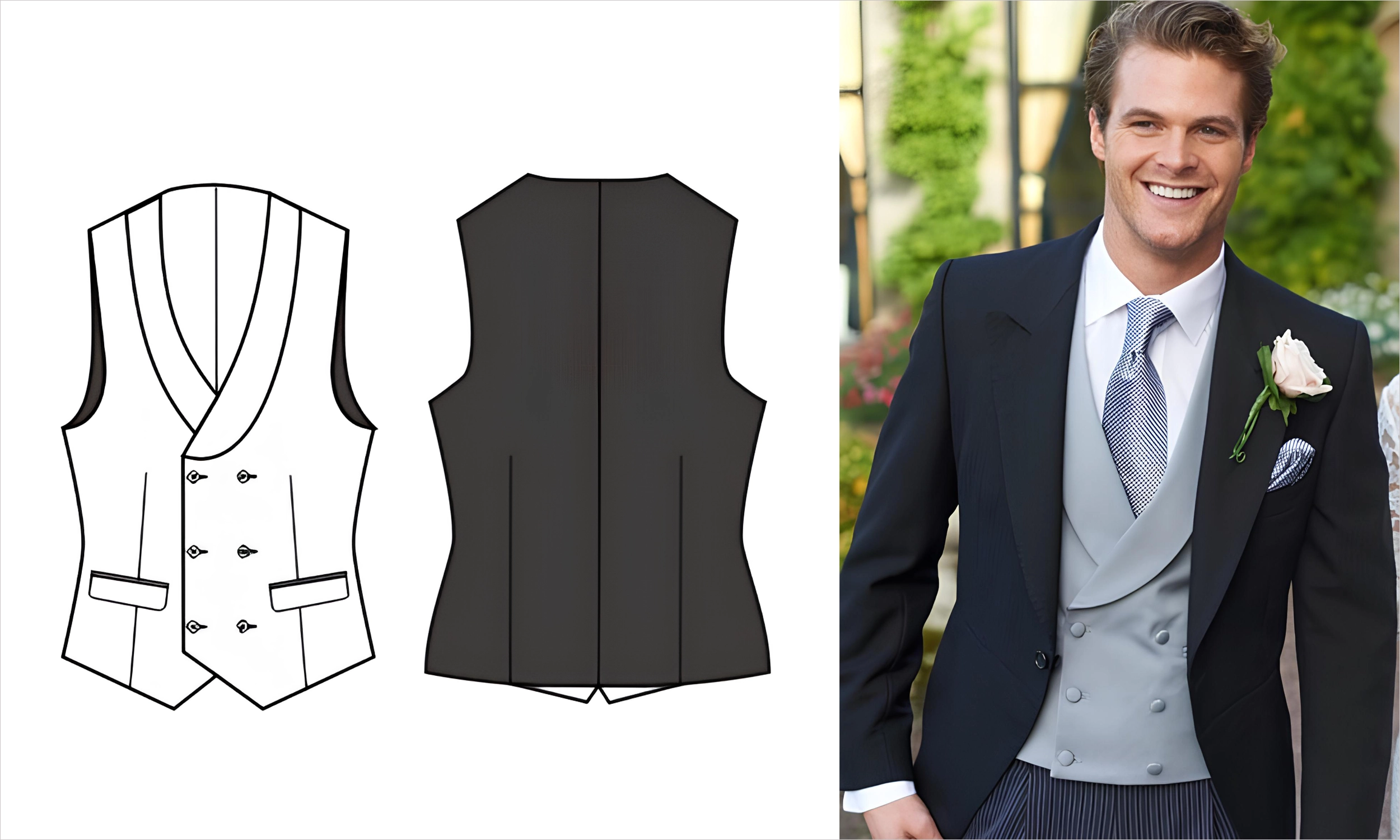 有領片雙排釦西裝背心及代表圖片