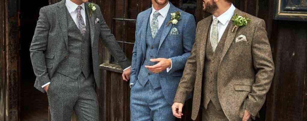 粗花呢淺藍、灰色、卡其色西服