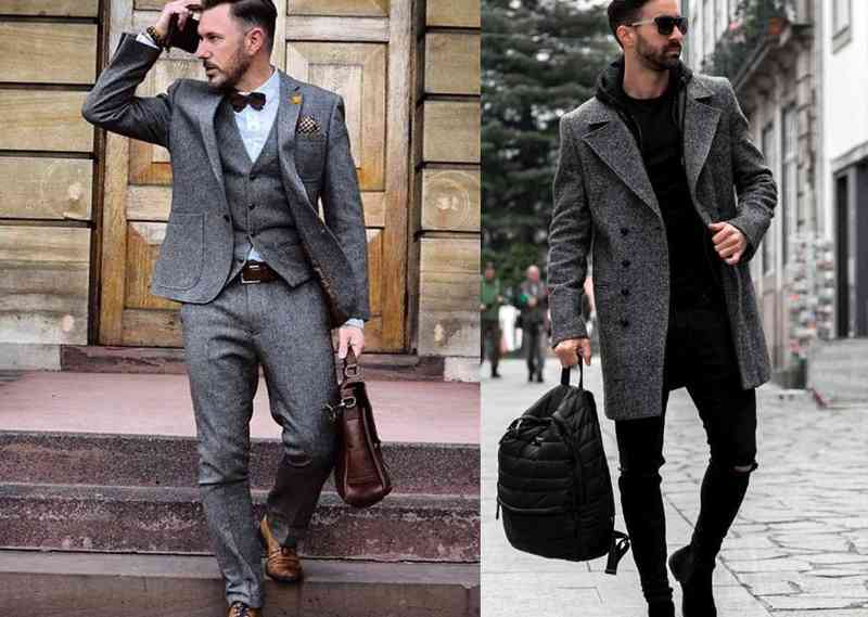 灰色粗花呢三件式西裝及大衣