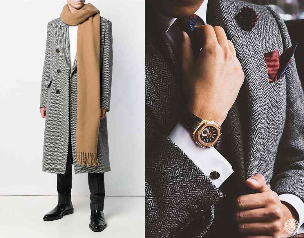 人字紋粗花呢西裝大衣
