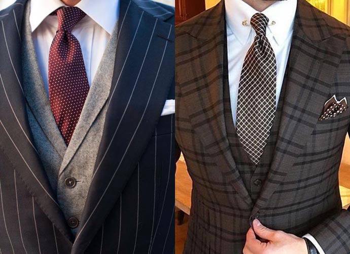 灰色有領西裝背心及咖啡色格紋三件式西裝