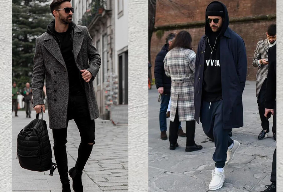 帽T加上西裝大衣深色調為型男風範