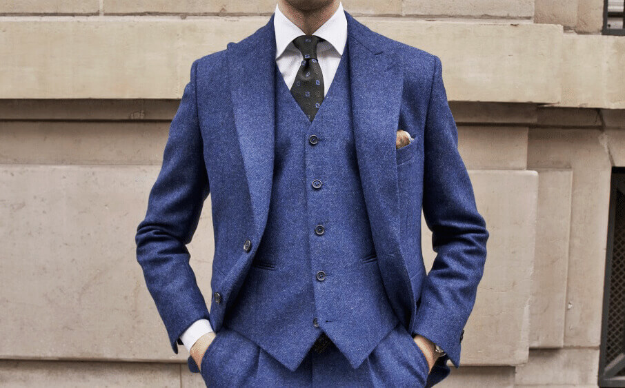 藍色有領背心三件式西裝