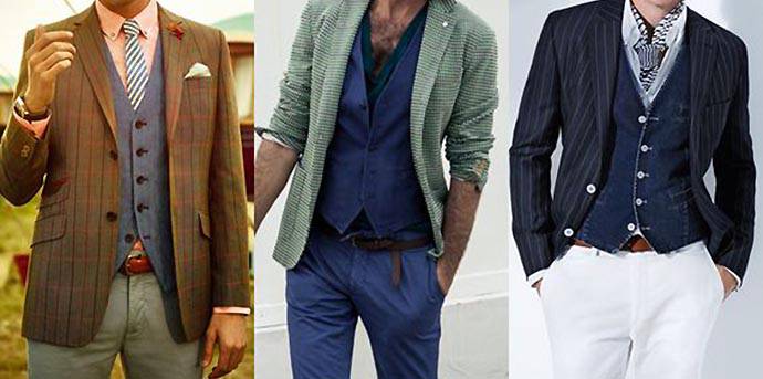 灰色背心、藍色西裝背心、牛仔背心