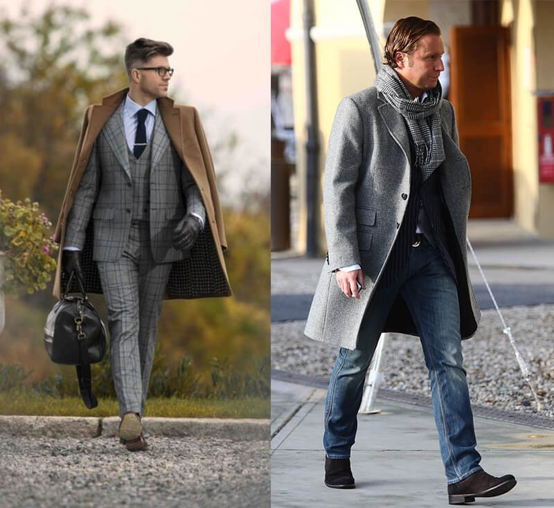 駝色大衣和灰色大衣搭配西裝套裝