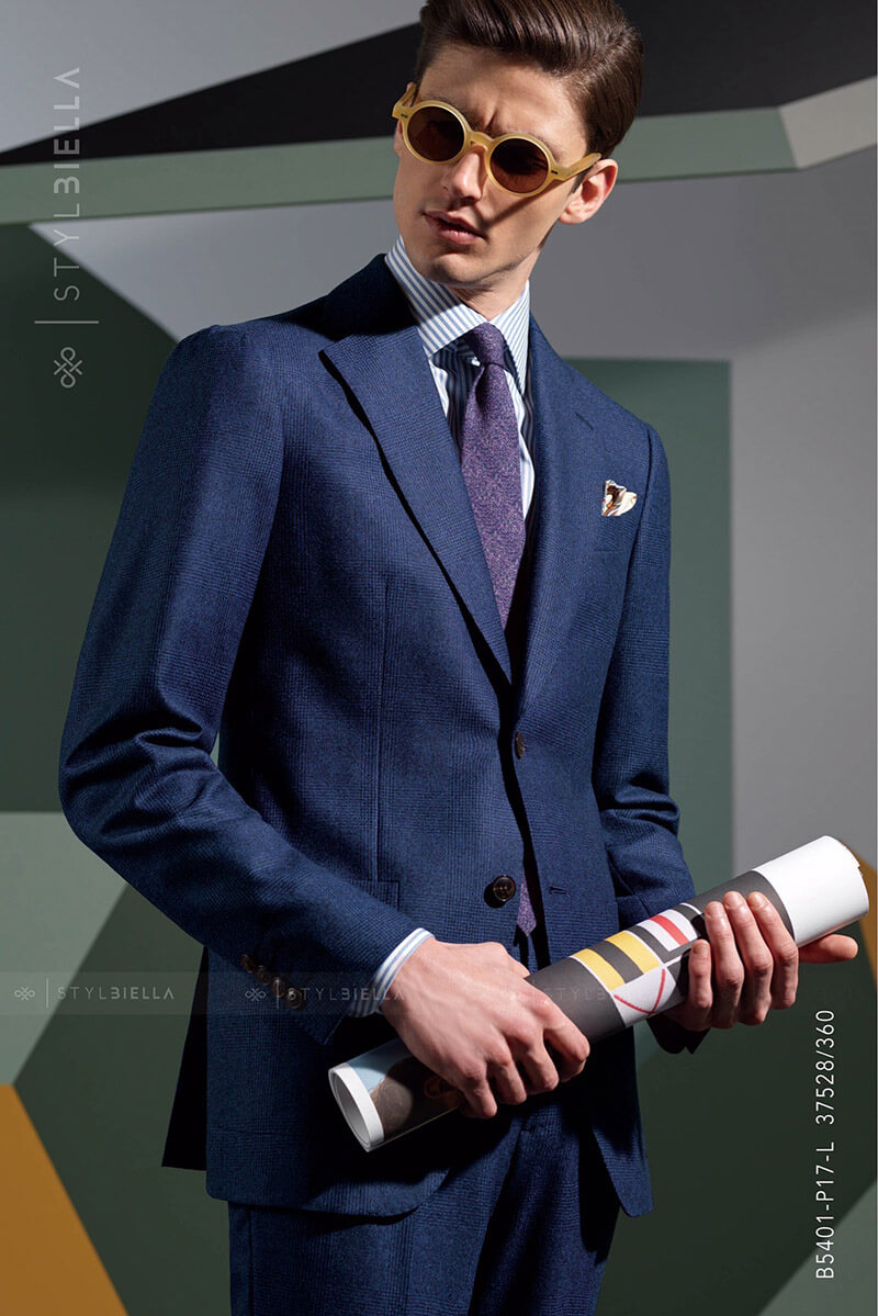 海軍藍格紋法蘭绒西服