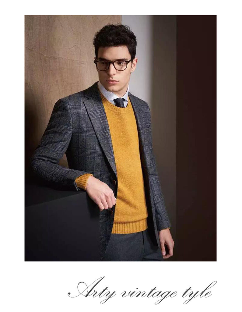 灰藍色格紋法蘭絨西服