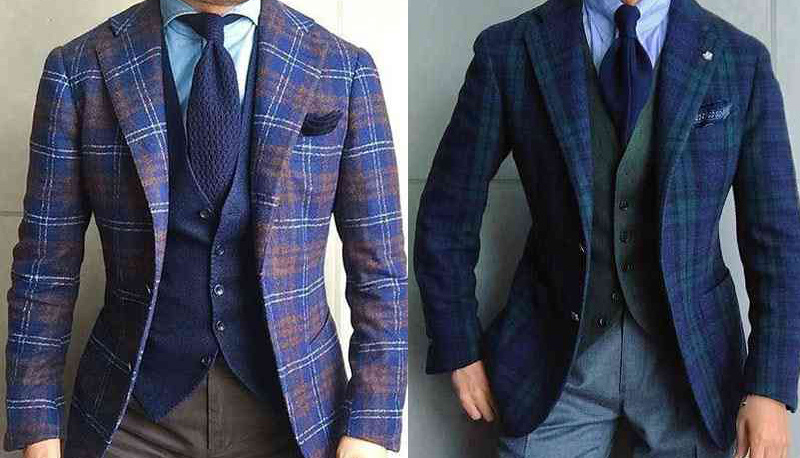 寶藍及綠色格紋法蘭絨西裝外套