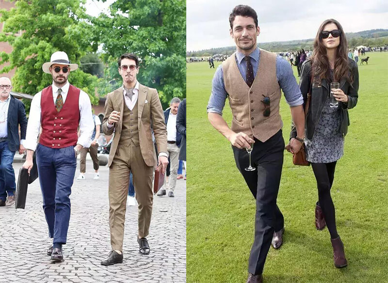 紅色、駝色西裝背心