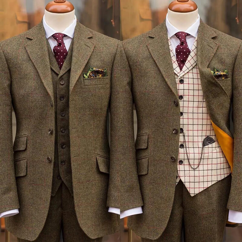 灰色羊毛背心三件式西裝