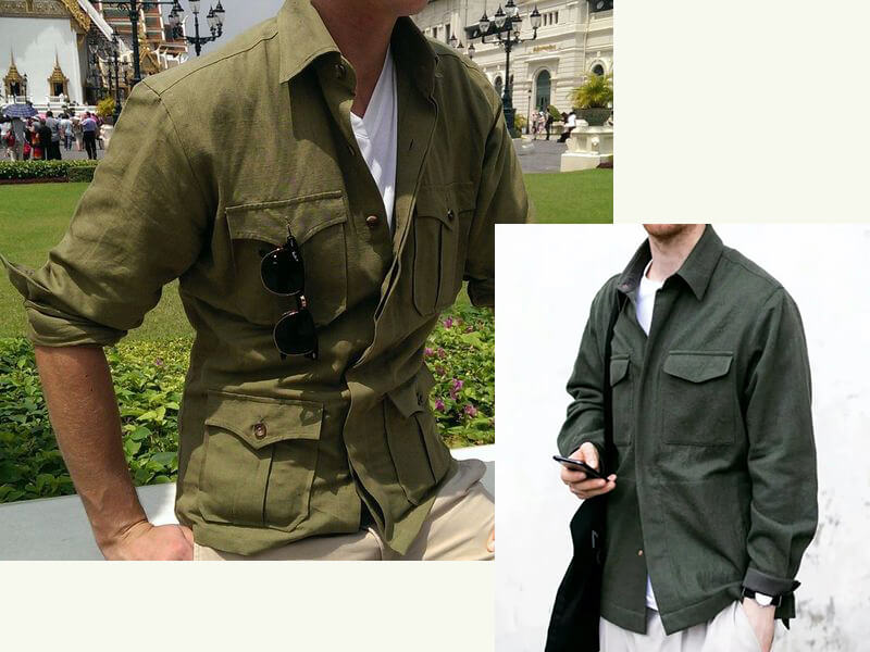 軍綠色的軍裝風格襯衫夾克外套穿搭