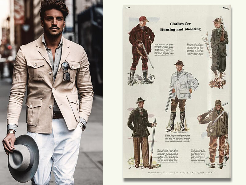 以前軍裝起源與狩獵專用的風格如今超時尚