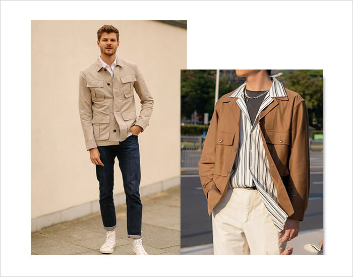 非常百搭的卡其咖啡色工裝風格襯衫外套